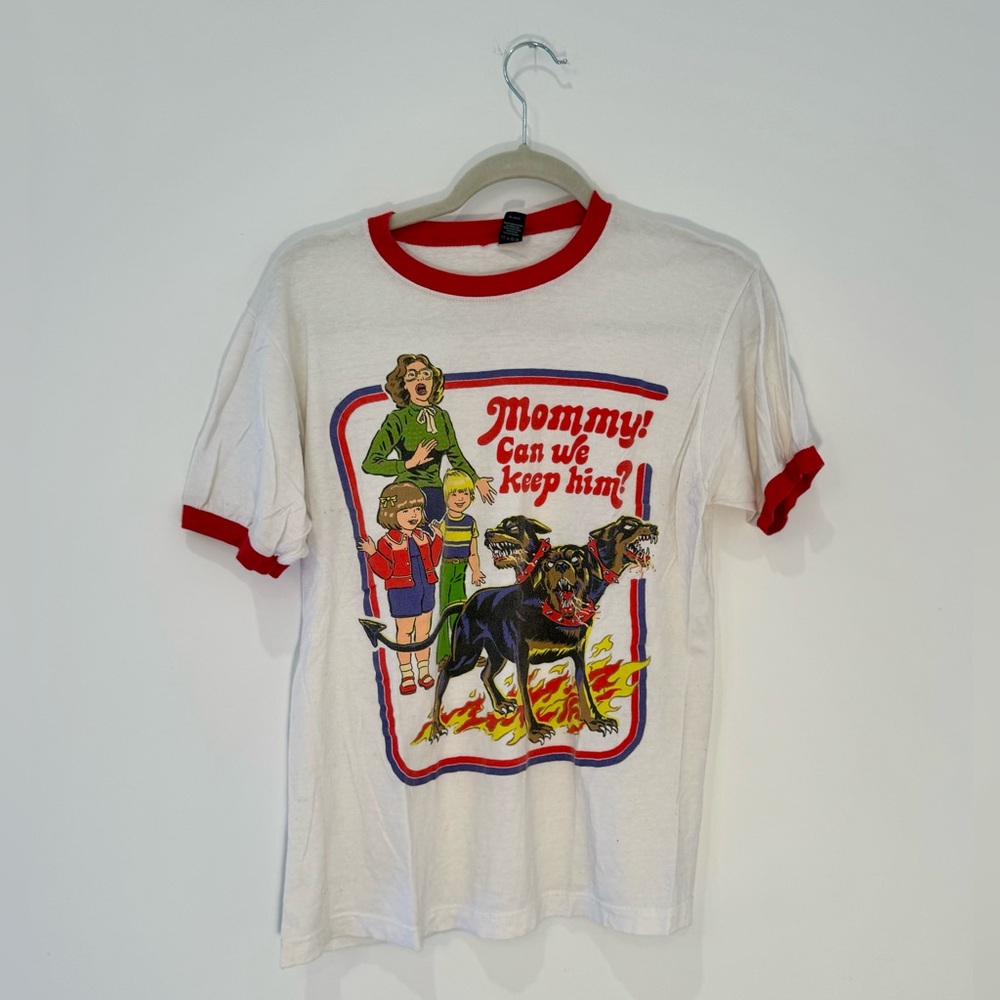 SOLD Vintage 1990s Mommy Can We Keep Him Rottweiler Ringer Tee